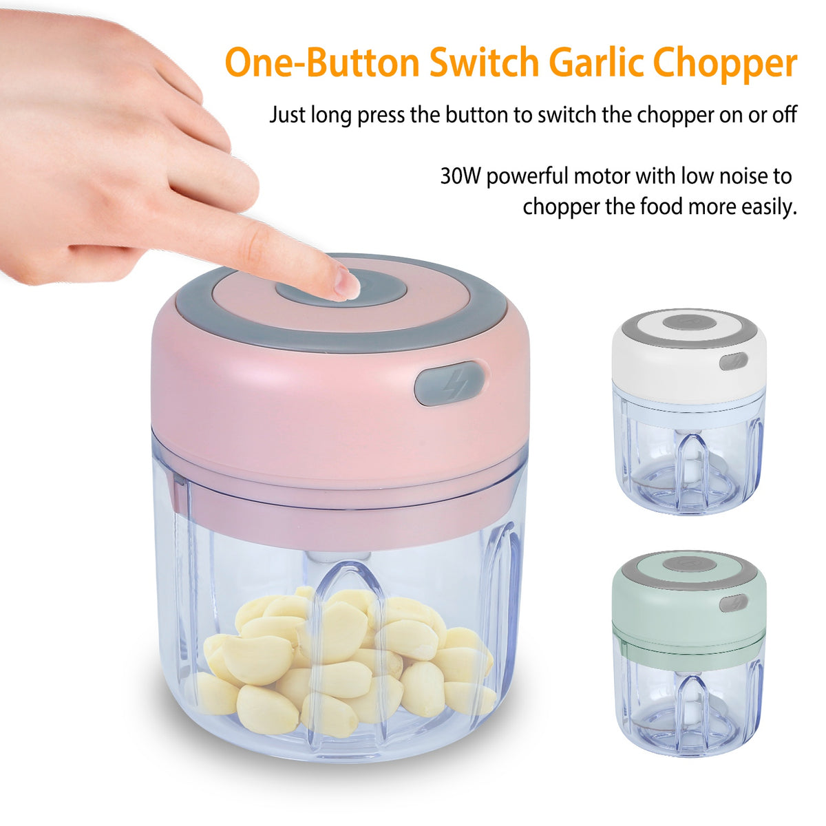 Mini Electric Garlic Chopper 8.45OZ Cordless Garlic Mincer Food Chopper Rechargeable Food Blender Chili Nut Onion Pepper Meat Ginger Food
